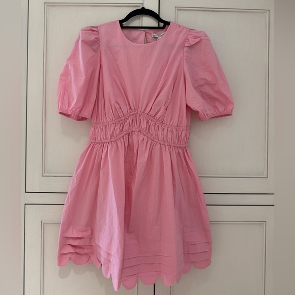 English Factory Pink Short Puff Sleeve Scallop Elastic Waist size Medium NWT - Picture 2 of 6